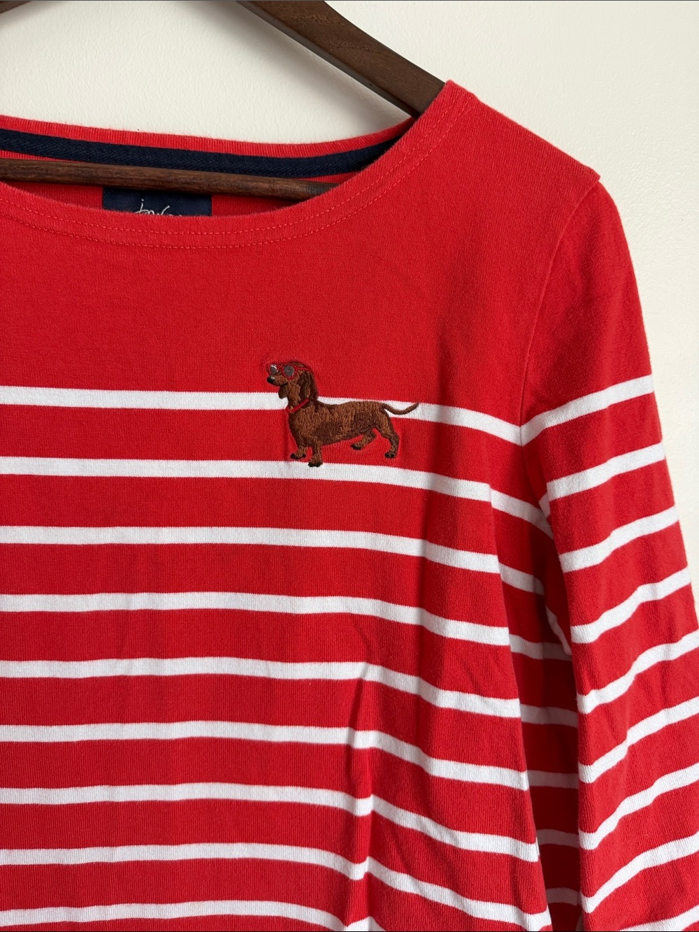 Joules Red & White Striped Long-Sleeve Tee with Dachshund Embroidery - Picture 5 of 10